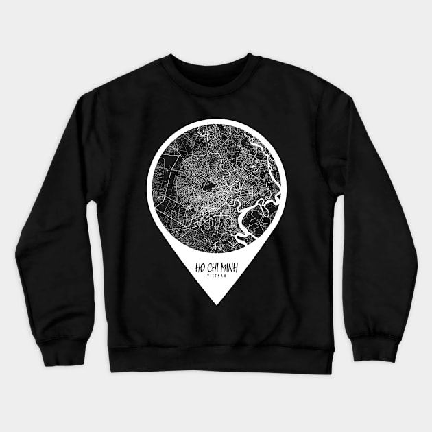 Ho Chi Minh, Vietnam City Map - Travel Pin Crewneck Sweatshirt by deMAP Studio